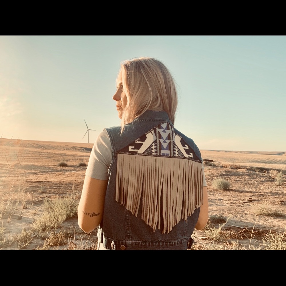 Fringy jean vest with Pendleton wool